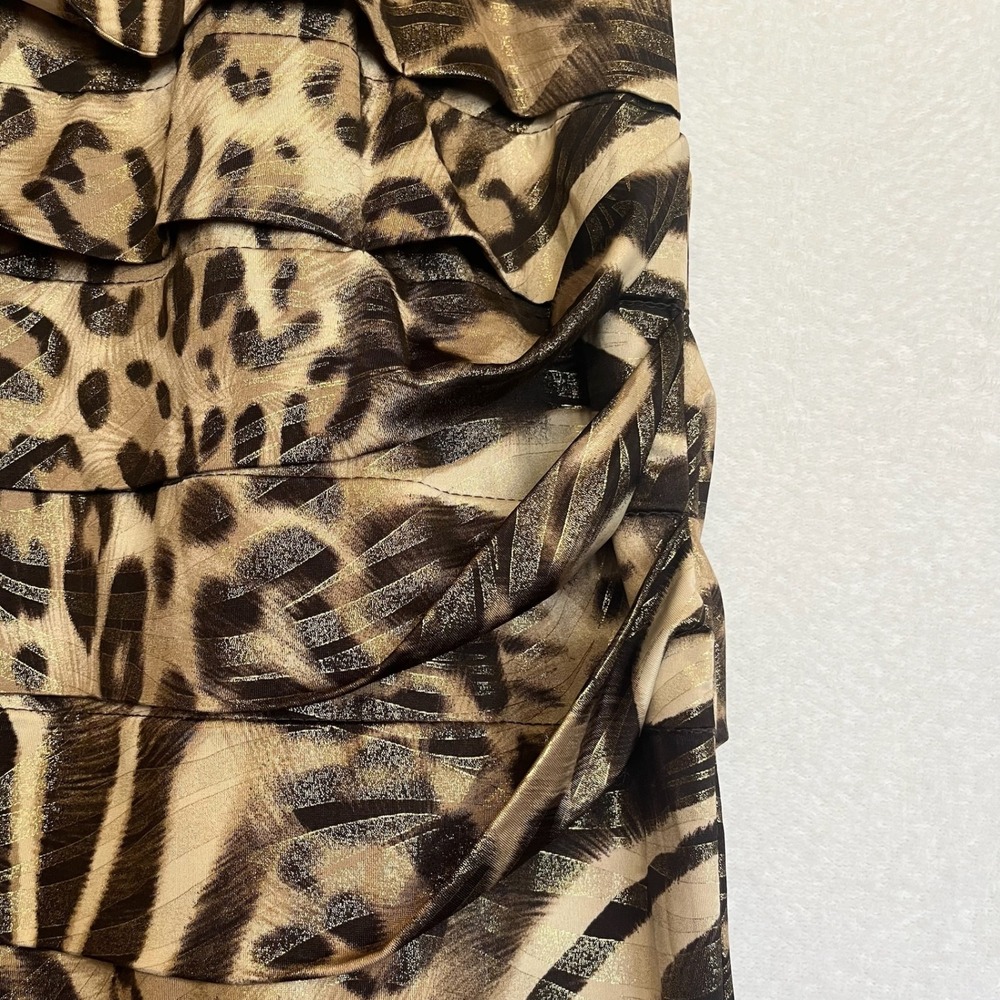 Animal Leopard Print Dress Brown Tan Gold Sleeveless V-Neck Party Cocktail M - Picture 8 of 11